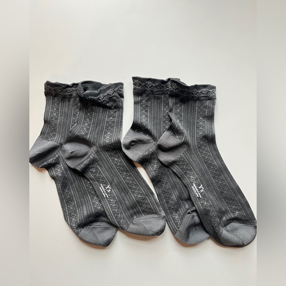 2 for $29 2 X Yohji Yamamoto Dark Gray Patterned Women's Crew Socks